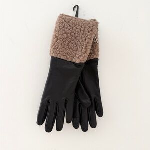 ALLSAINTS black leather gloves with Sherpa cuff NWT M